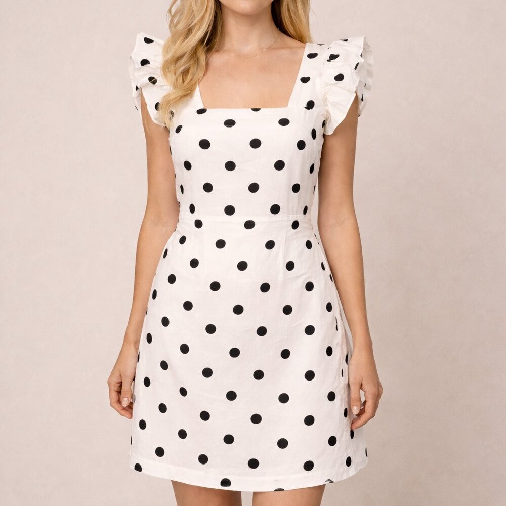 Kourt White & Black Polka Dot Cotton Midi Dress XS – Coquette Garden Party